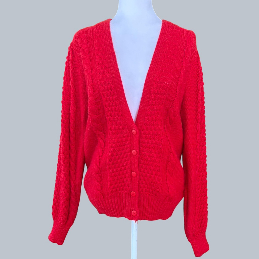 Georgio's Vintage 80s Red Wool Blend Cardigan Tall Girl XL